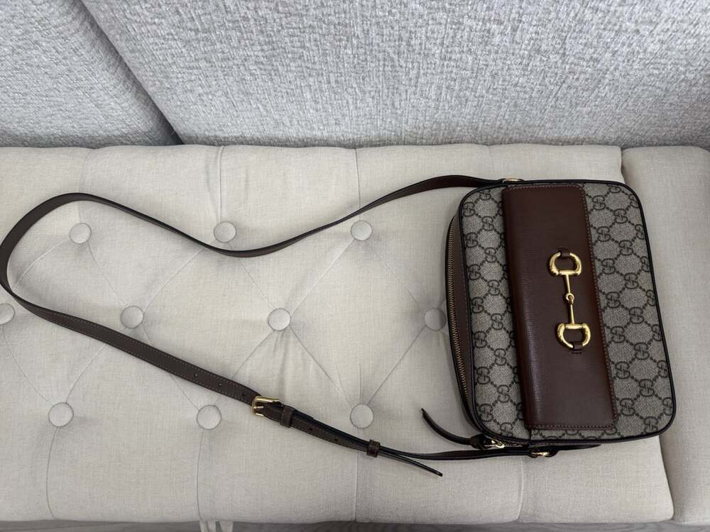 Gucci GG Monogram Crossbody Bag Zip Beige Brown Gold HW Small w/ Dust Bag - Picture 6 of 15